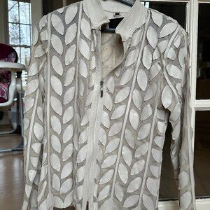 Unique mesh jacket with leather applique